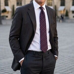 Fumagalli‎ Mens 100% Wool Blazer Size 46R Brown Pinstripe Sport Coat Classic